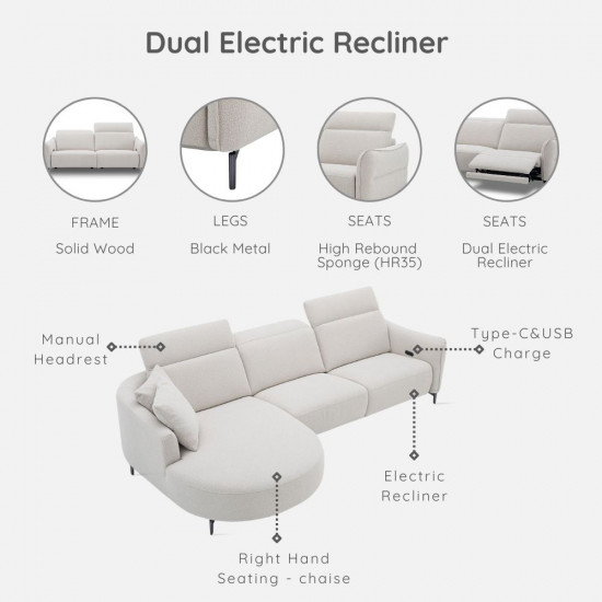VENICE 3-Seater L-Shape Electric Recliner Sofa L280 VENICE 3-Seater L-Shape Electric Recliner Sofa L280
